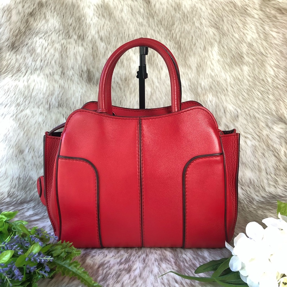 Tod's Sella Red Leather Satchel Bag